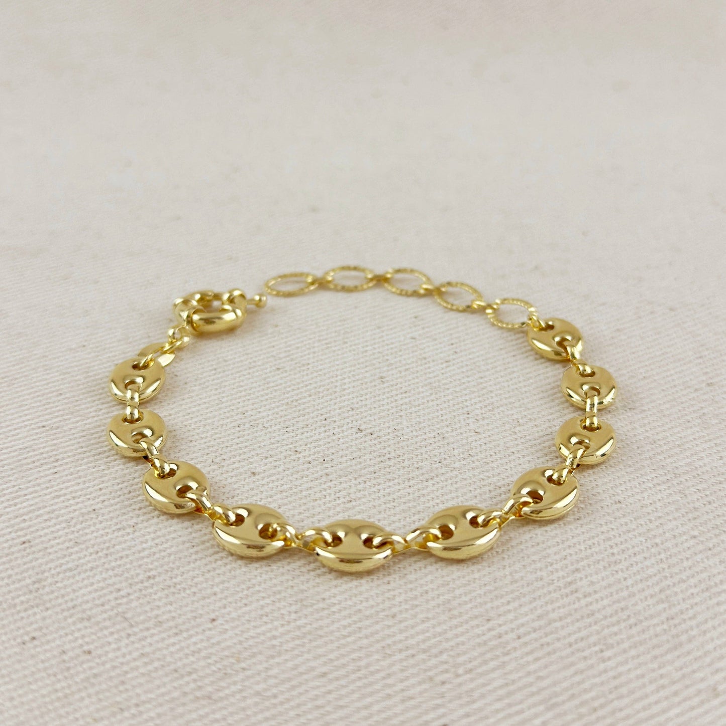 Bracelet mariner bombé en or rempli 18 carats avec rallonge de chaîne unique