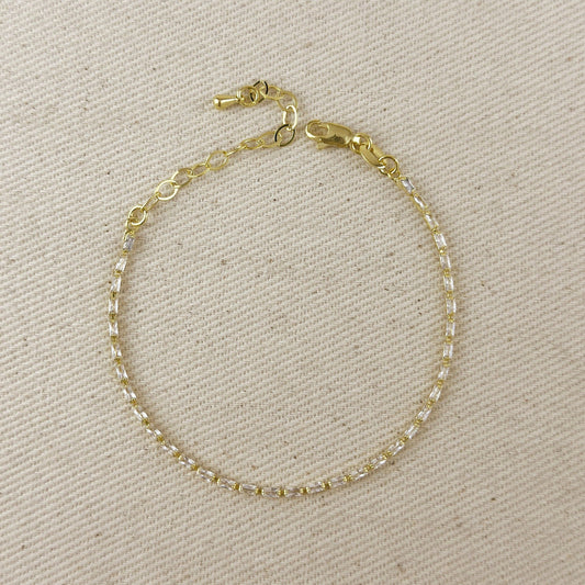 Bracelet de tennis baguette en or 18 carats de 1,5 mm en zircone cubique