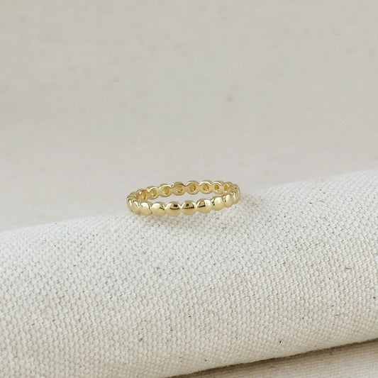 Bague à bande plate perlée en or rempli 18k
