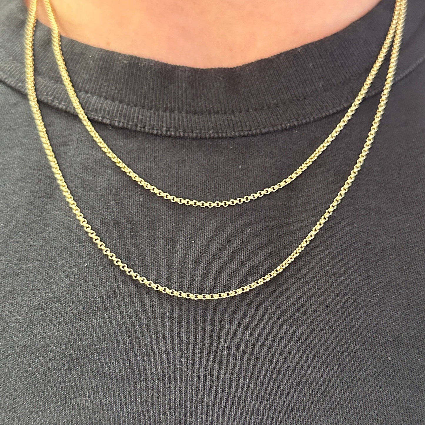 Chaîne rolo gold filled 18 carats 1,5 mm disponible en 16", 18", 20", 24"