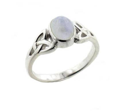Bague en argent sterling avec nœud celtique et véritable pierre de lune arc-en-ciel