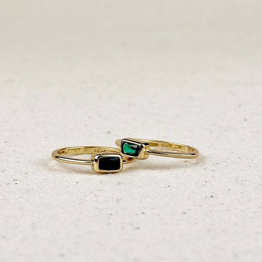 Bague solitaire rectangulaire avec zircone cubique colorée en or rempli 18 carats
