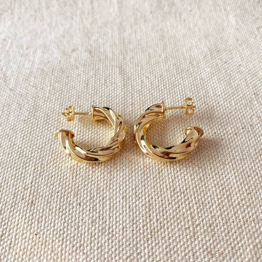 Boucles d'oreilles demi-créoles torsadées en or rempli 18 carats - Style italien