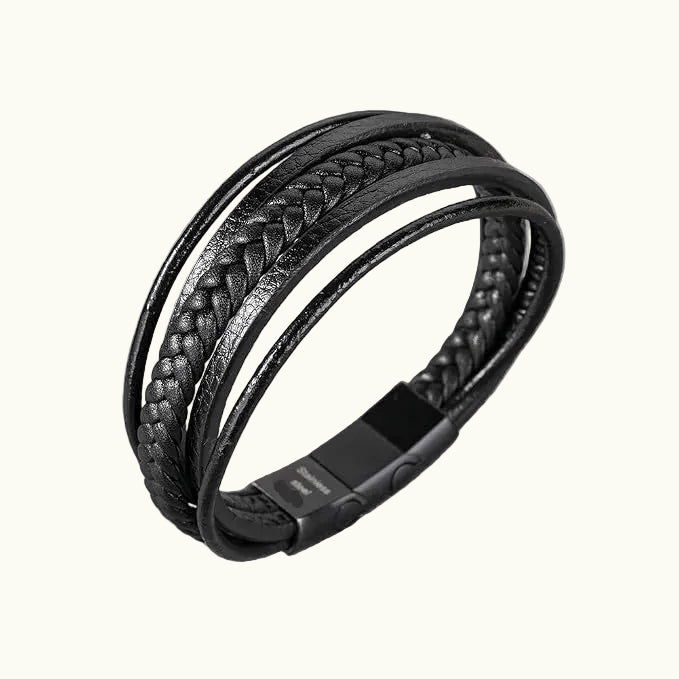 Bracelet multirangs en cuir pour homme