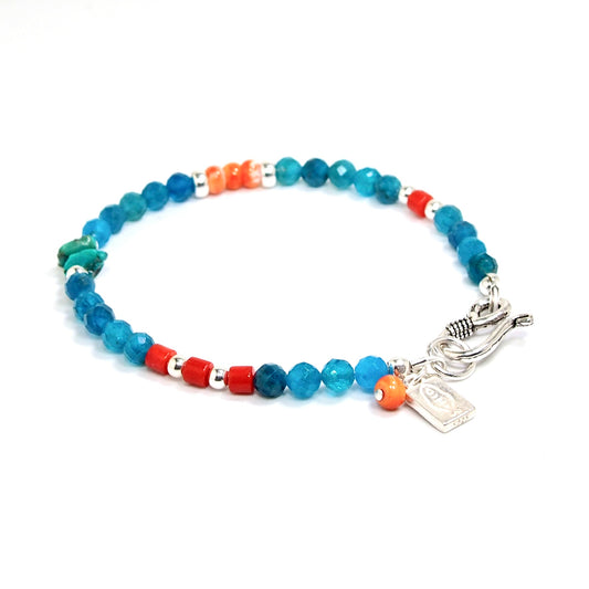 Bracelet apatite, corail, turquoise et argent sterling