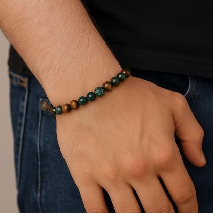 Bracelet oeil de tigre et agate mousse
