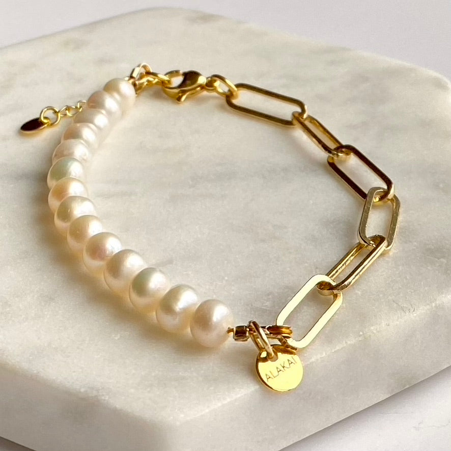 Freshwater pearl and charm bracelet