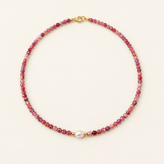 Collier tourmaline 3 mm et perle d'eau douce