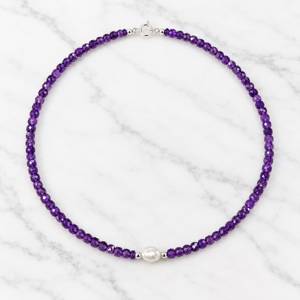 Collier améthyste et perle d'eau douce