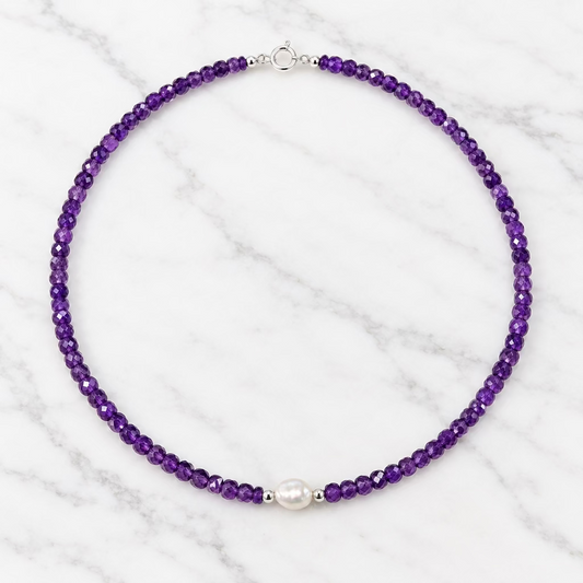 Collier améthyste et perle d'eau douce