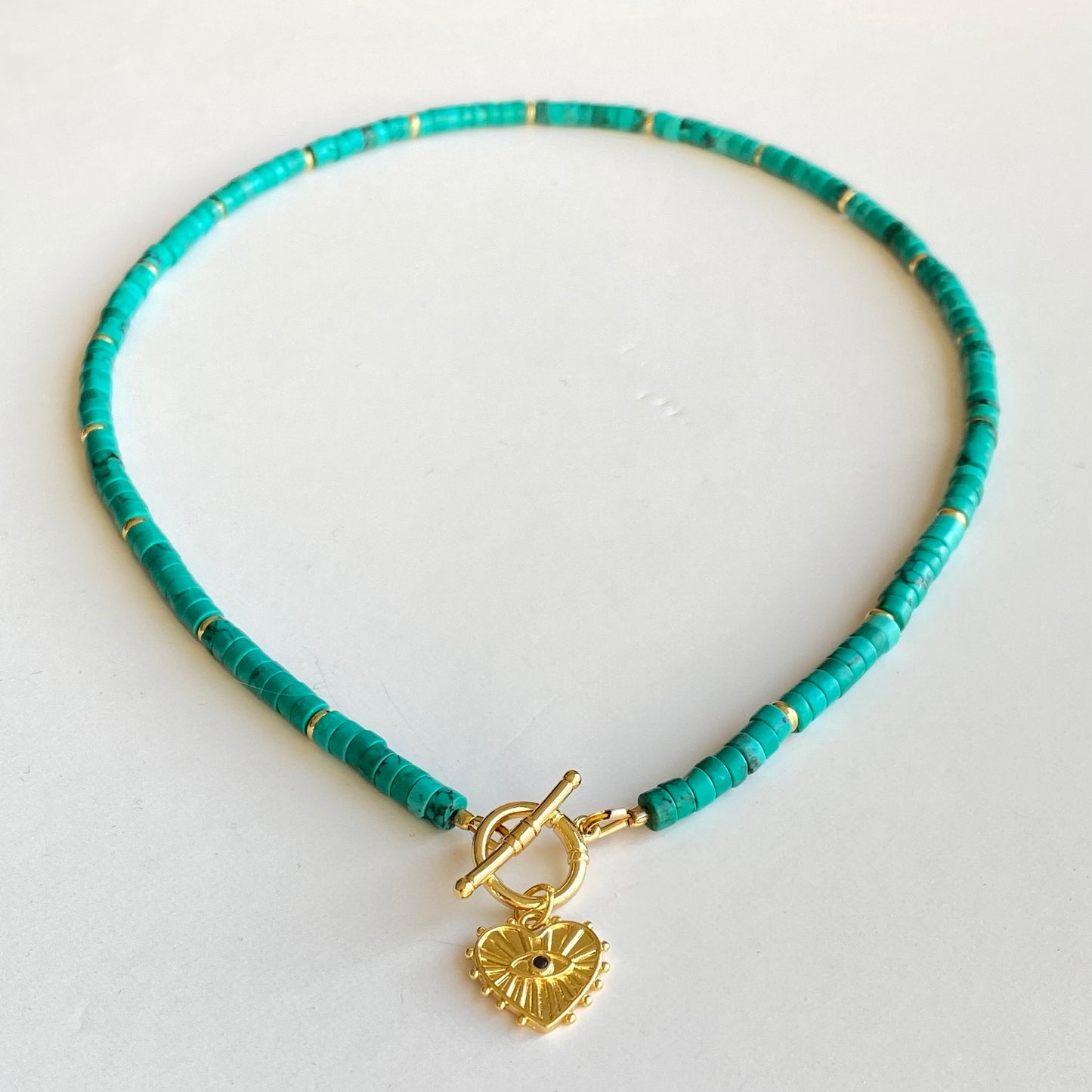 Collier turquoise et coeur or