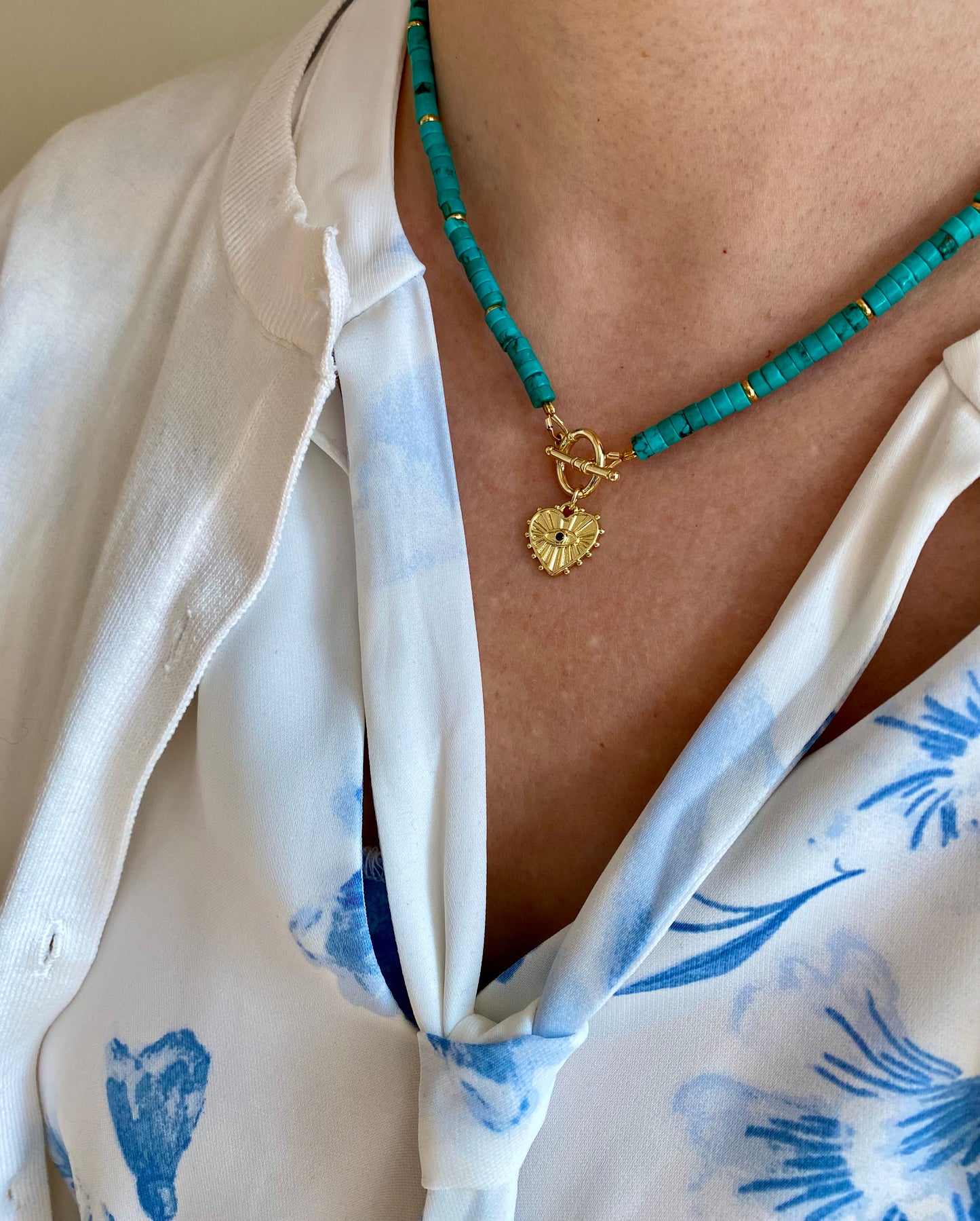 Collier turquoise et coeur or