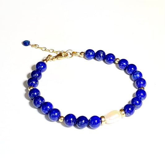 Bracelet Lapis-lazuli, or et perle d'eau douce