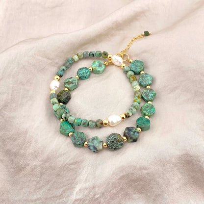 Bracelet turquoise et or rempli ou argent sterling