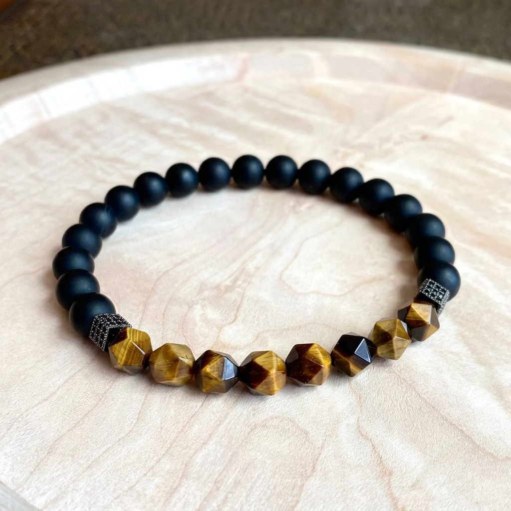 Tiger's eye and matte onyx bracelet 8mm