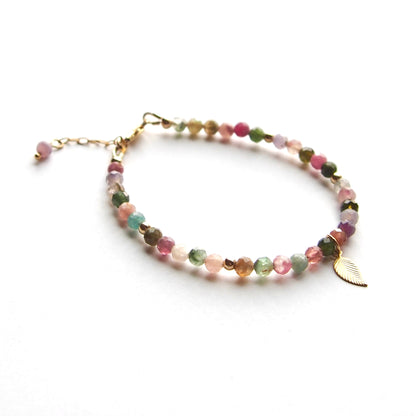 Bracelet tourmaline multicolore et feuille d'or