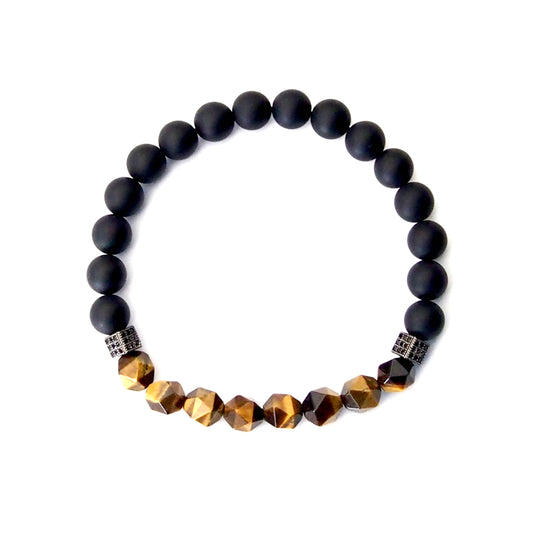 Bracelet oeil de tigre et onyx mat