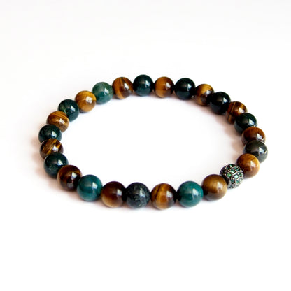 Bracelet oeil de tigre et agate mousse
