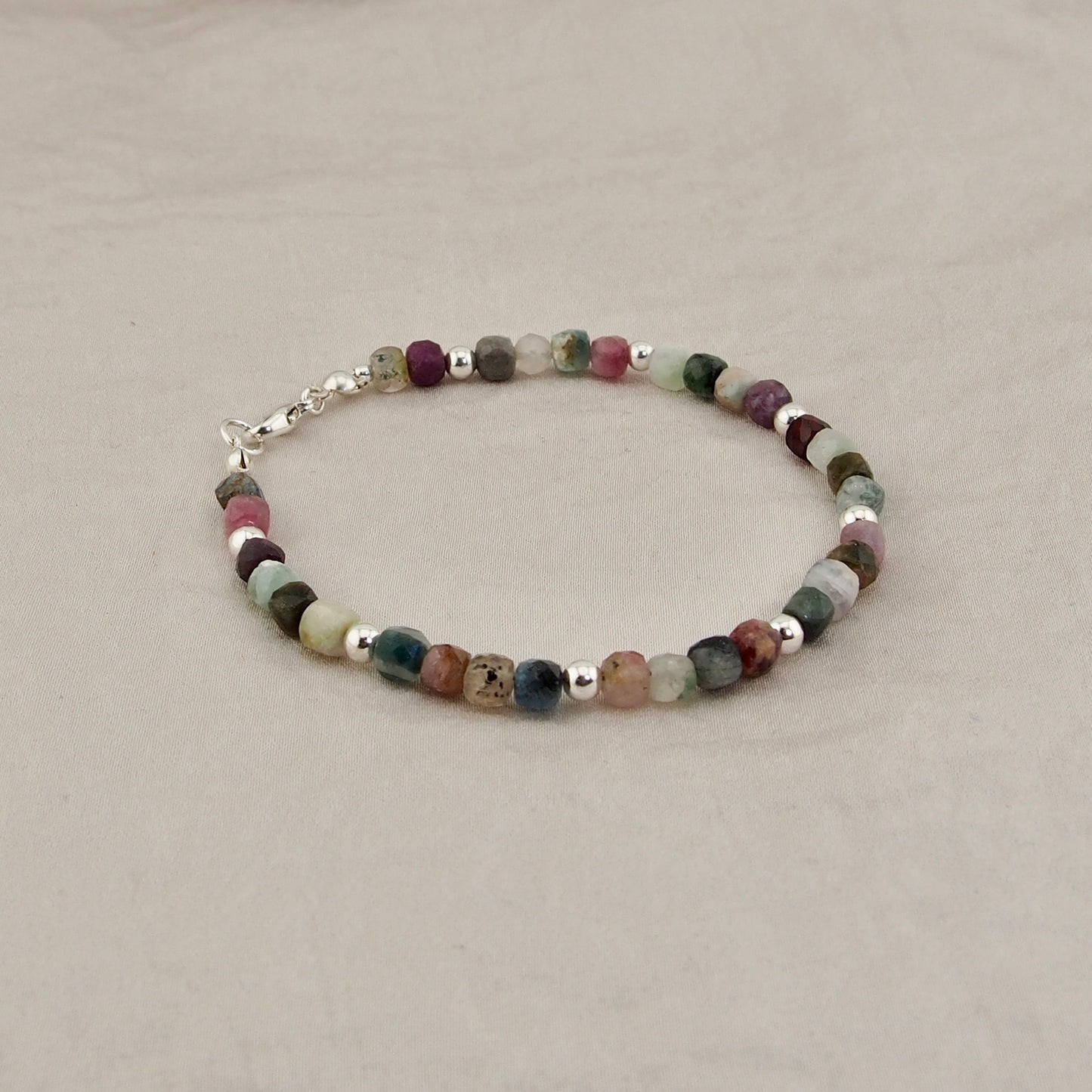 Silver cube tourmaline bracelet