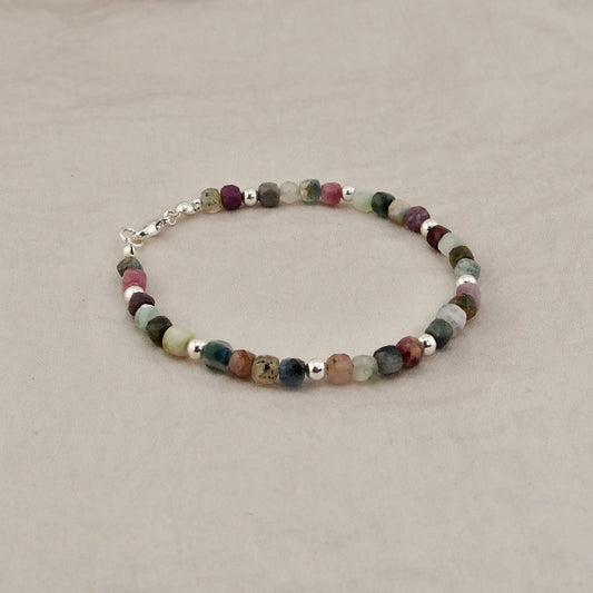 Bracelet tourmaline multicolore cube et argent
