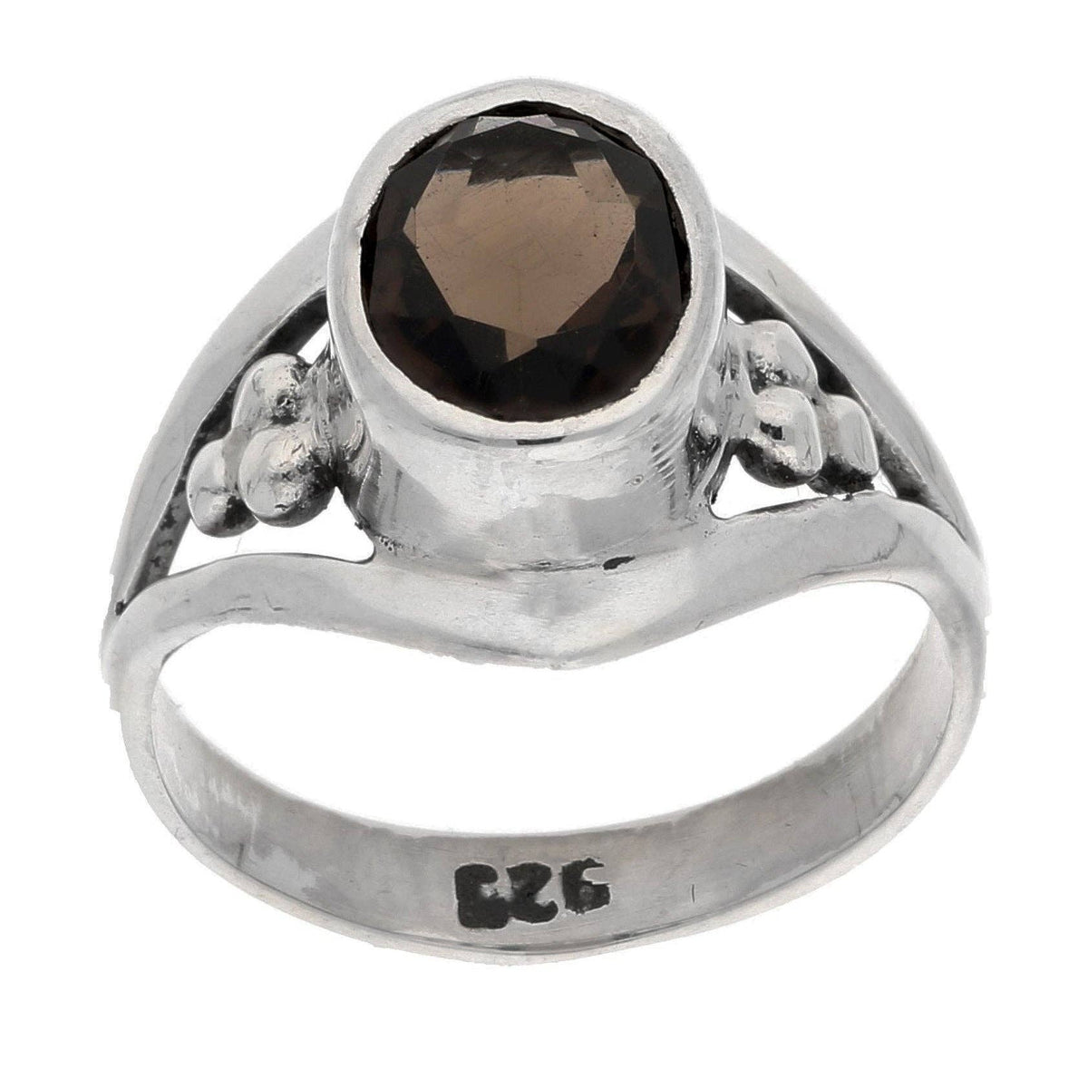 Bague ovale facettée en argent sterling à quartz fumé de 7 x 9 mm