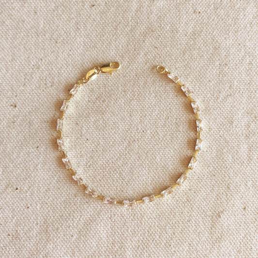 Bracelet de tennis en forme de baguette latérale en or rempli 18 carats