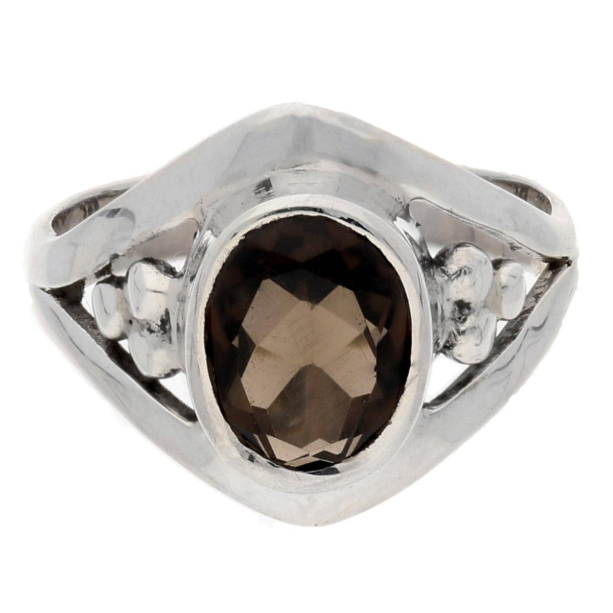 Bague ovale facettée en argent sterling à quartz fumé de 7 x 9 mm
