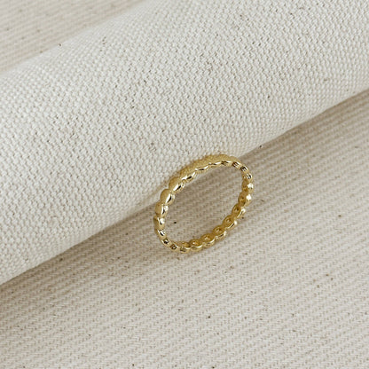 Bague à bande plate perlée en or rempli 18k