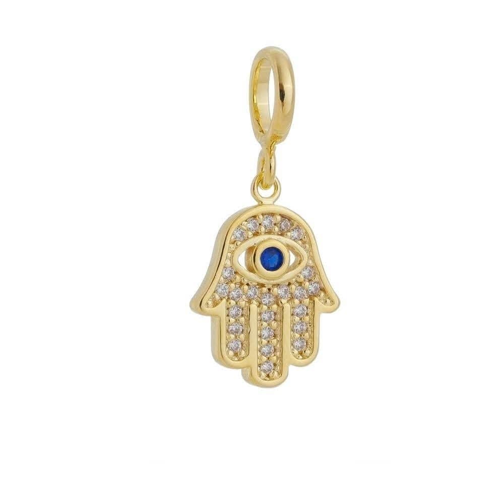 Breloque Hamsa en forme de mauvais œil remplie d'or 18 carats ornée de zircones cubiques
