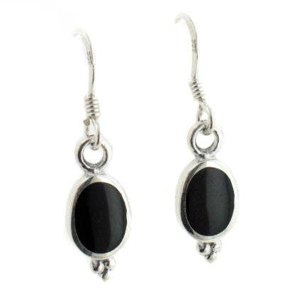Boucles d'oreilles à crochet en argent sterling et onyx noir