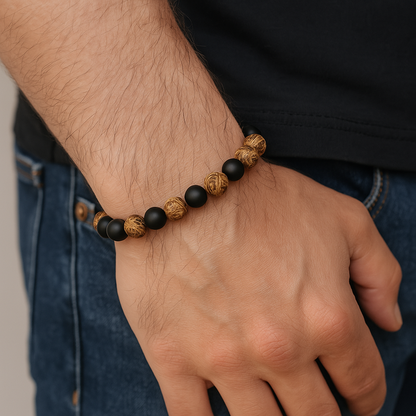 Bracelet en jaspe peau d'éléphant et onyx mat