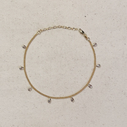 Bracelet de cheville de 2 mm remplie d'or 18 carats avec zircons