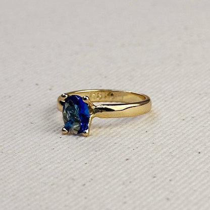Bague solitaire bleu royal en or rempli 18 carats