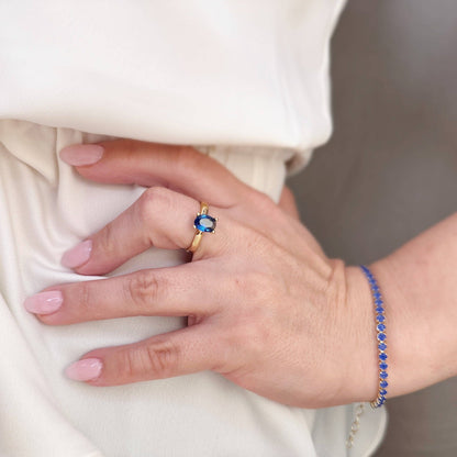 Bague solitaire bleu royal en or rempli 18 carats