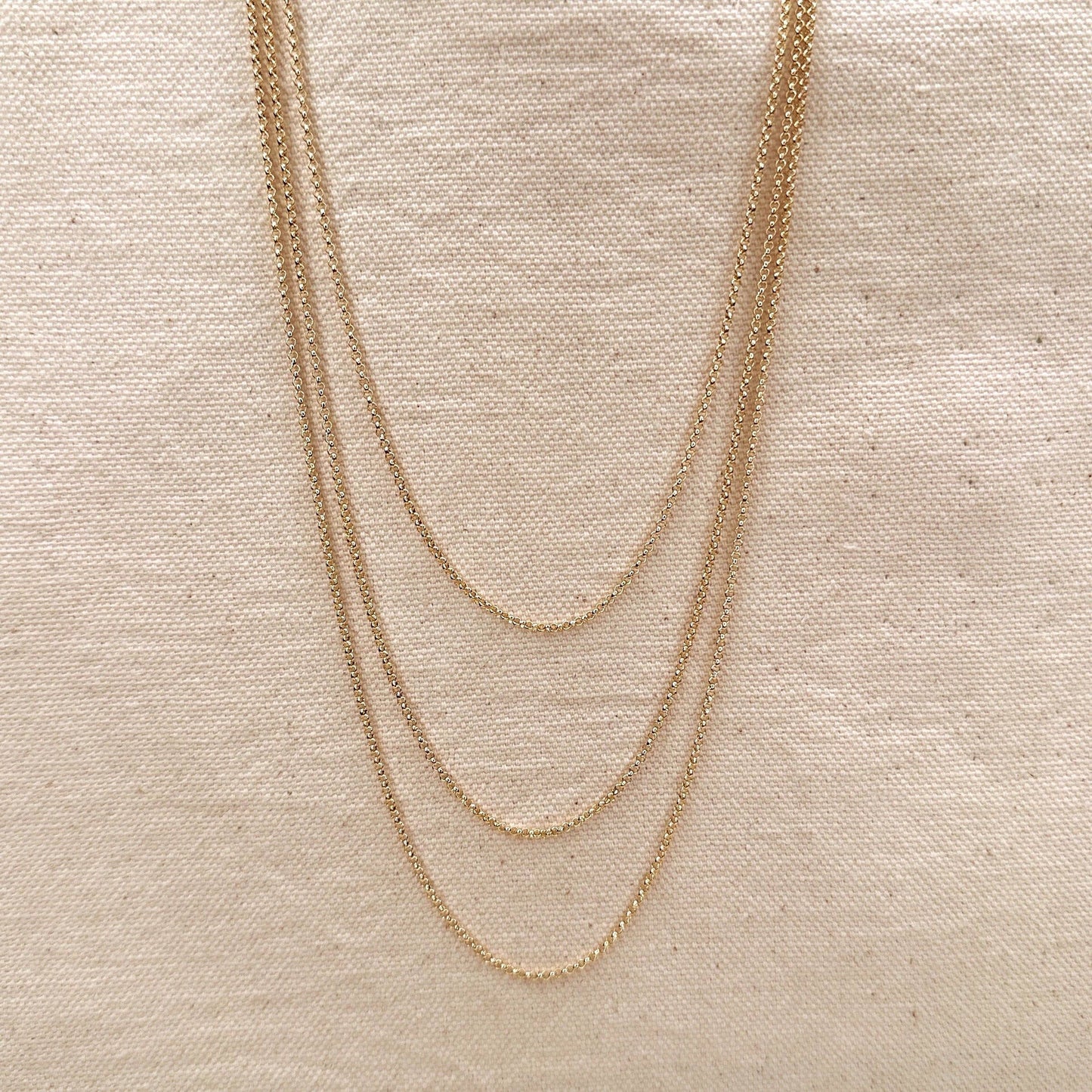 Chaîne rolo gold filled 18 carats 1,5 mm disponible en 16", 18", 20", 24"