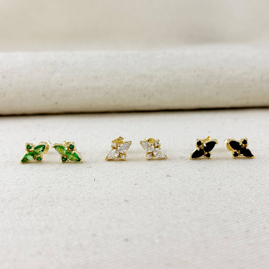 Boucles d'oreilles clous vintage en forme de fleurs colorées en or rempli 18k