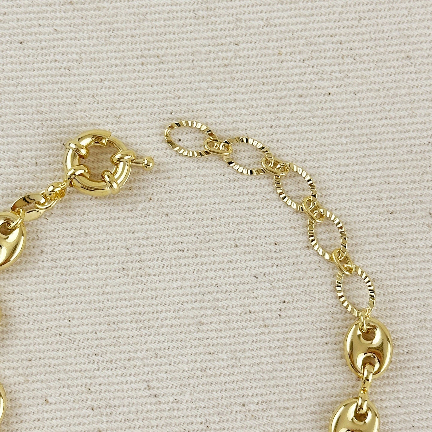 Bracelet mariner bombé en or rempli 18 carats avec rallonge de chaîne unique